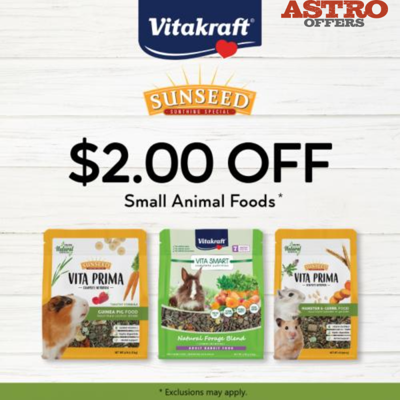 Astro | Vitakraft - Sunseed | $2.00 OFF Select Small Animal Foods