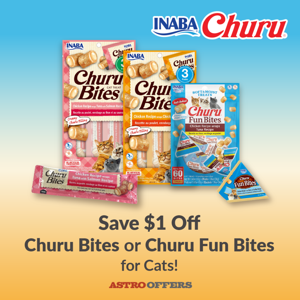 Astro | Inaba Pet Foods | $1.00 OFF Churu Bites or Churu Fun Bites for Cats