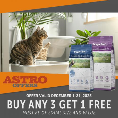 Astro | Snappy Tom | Buy 3 Crystal Cat litter 4.4lbs, Get 1 Free