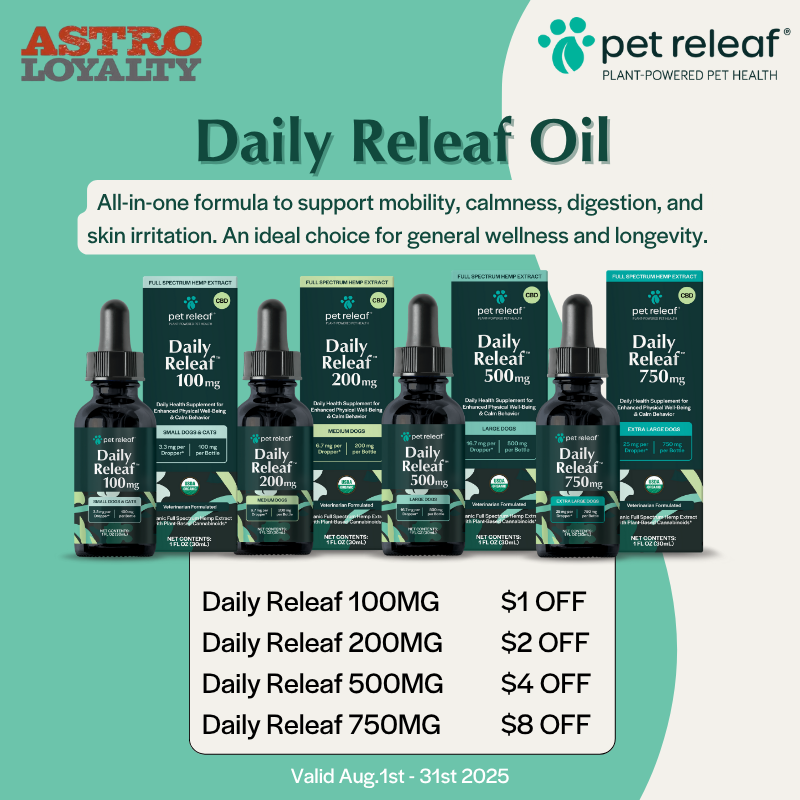 Astro | Pet Releaf | Dollars OFF Daily Releaf Oils
