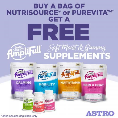 Astro | NutriSource & PureVita | Buy Dog Kibble, Get an Amplifull FREE!