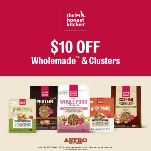 Astro | The Honest Kitchen | $10.00 OFF Wholemade and Clusters