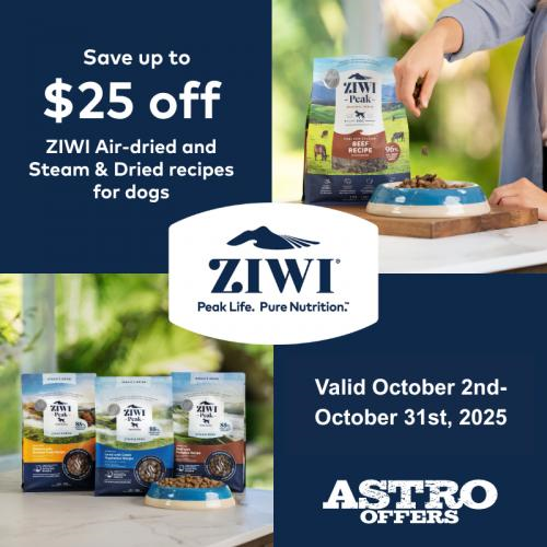 Astro | ZIWI | Dollars OFF Air-Dried and Steam & Dried Recipes for Dogs