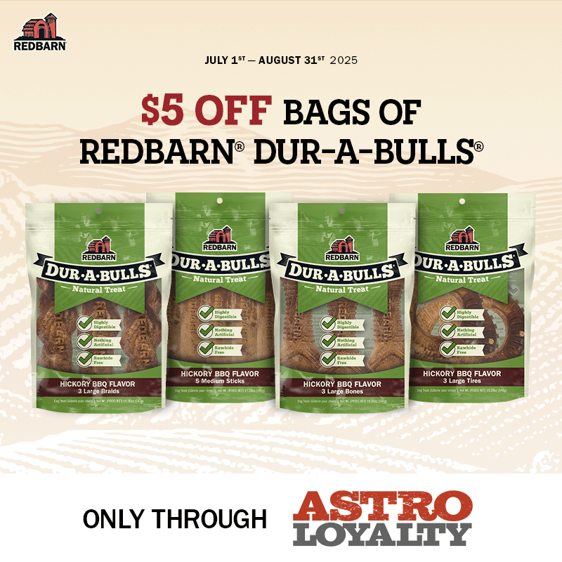 Astro | Redbarn | $5.00 OFF Bags of Redbarn Dur-A-Bulls