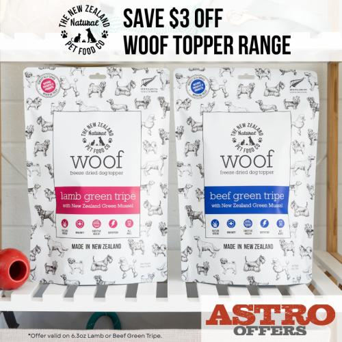 Astro | NZ Natural Pet Food Co | $3.00 OFF Green Tripe Toppers! 