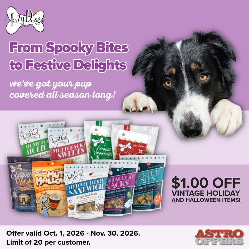 Astro | The Lazy Dog Cookie Co. | $1.00 OFF Holiday Treats