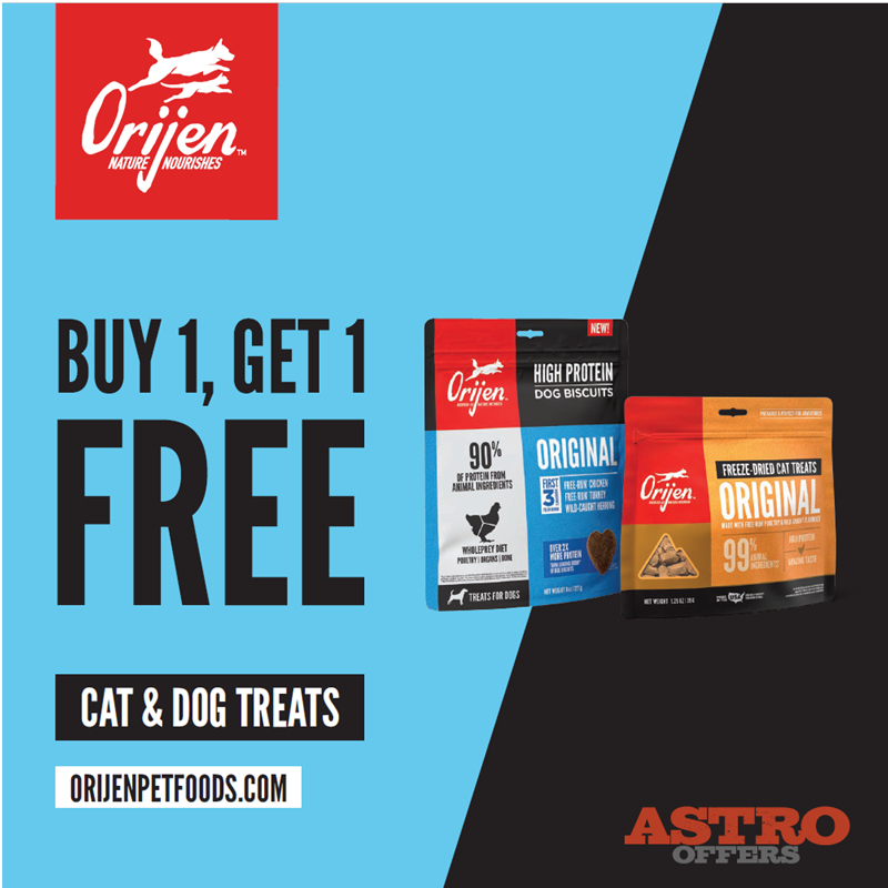 Astro | ORIJEN | Buy 1, Get 1 FREE on Dog & Cat Treats!