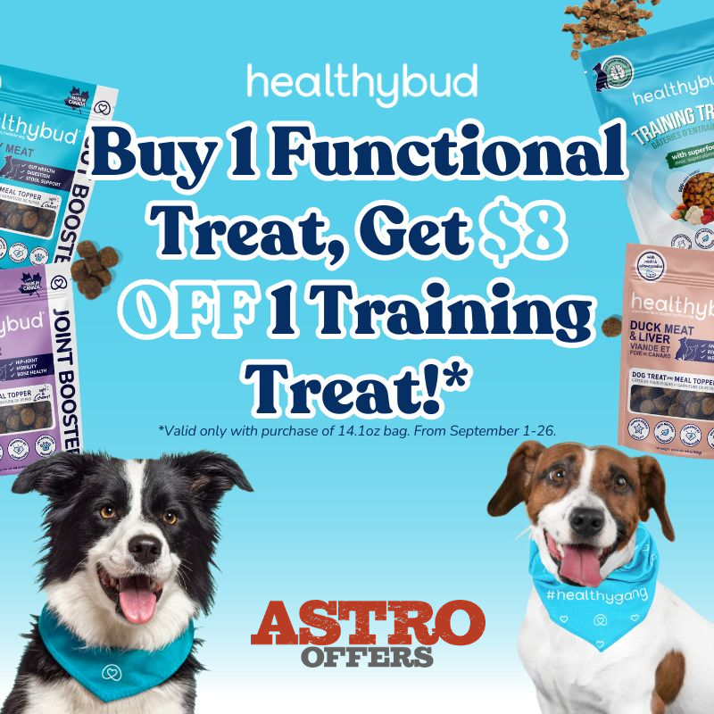 Astro | Healthybud | Buy (1) 14.1oz Functional Treat, Get $8.00 OFF a Mini Training Treat!