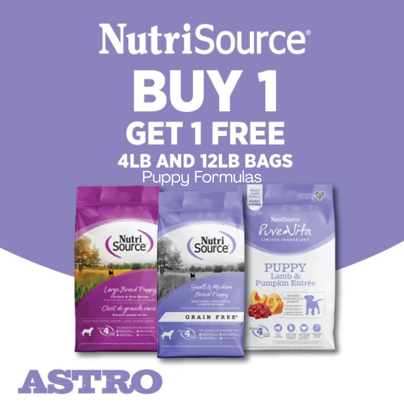Astro | NutriSource & PureVita | Buy 1, Get 1 FREE on 12lb Puppy Formulas